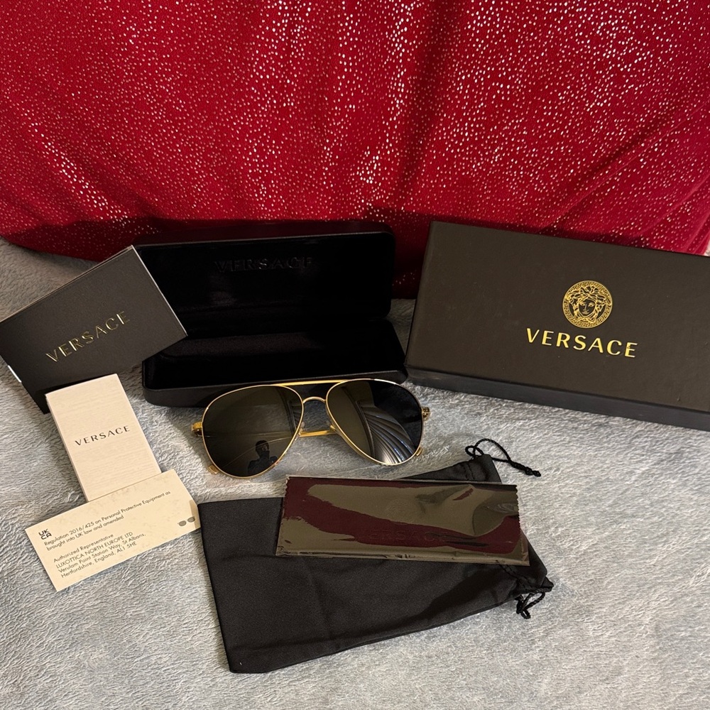 Versace Black and Gold Aviator Sunglasses